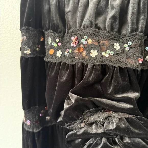 Lapis Black Velvet Lace Sequin Skirt Large Romantic Goth Y2K - Picture 5 of 8